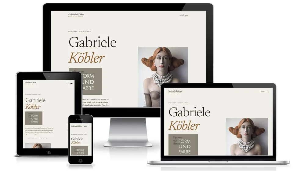 Website von Gabriele Köbler auf Monitor, Tablet und Smartphone