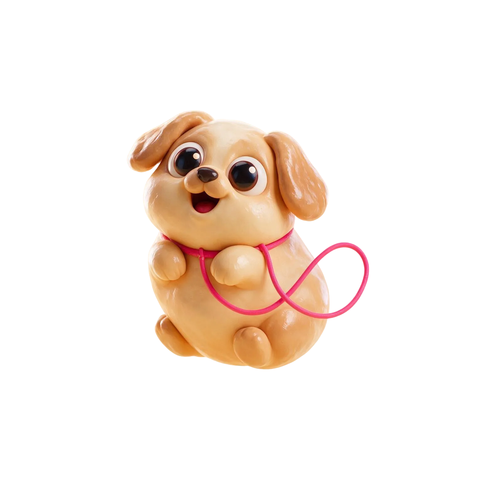 Ein kleiner Hund an einer pinken Leine, das Maskottchen von geh-online.eu