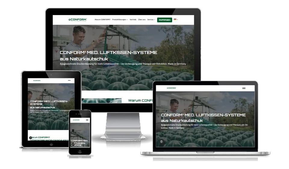 Website von CONFORM Luftkissen-Systeme auf mehreren Geräten