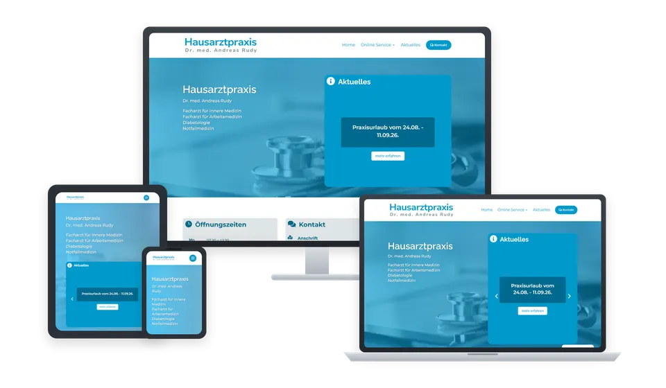 Website von Hausarztpraxis Dr. Andreas Rudy auf mehreren Geräten