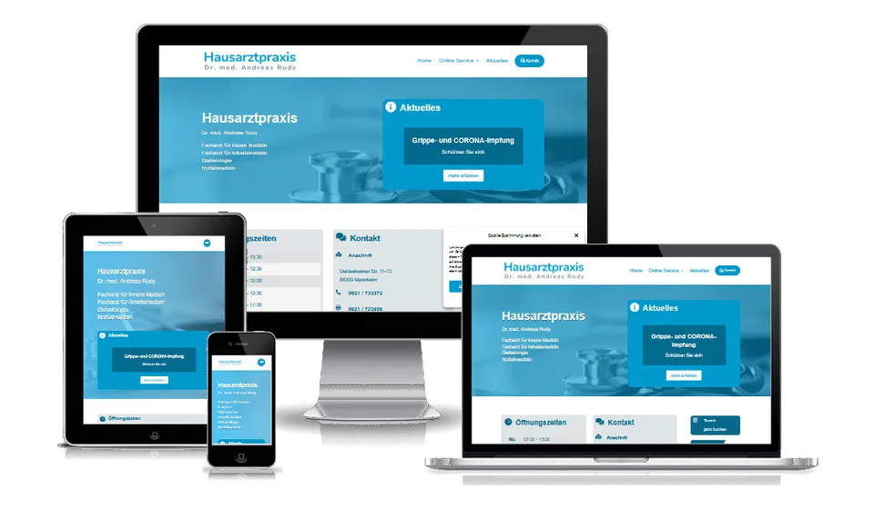 Website von Hausarztpraxis Dr. Andreas Rudy auf mehreren Geräten