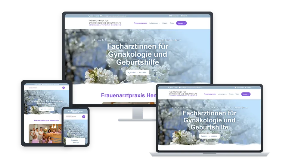 Website von Frauenarztpraxis Hemsbach, Praxis, Gynäkologie, Hemsbach, auf Bildschirm, Laptop, Tablet und Handy