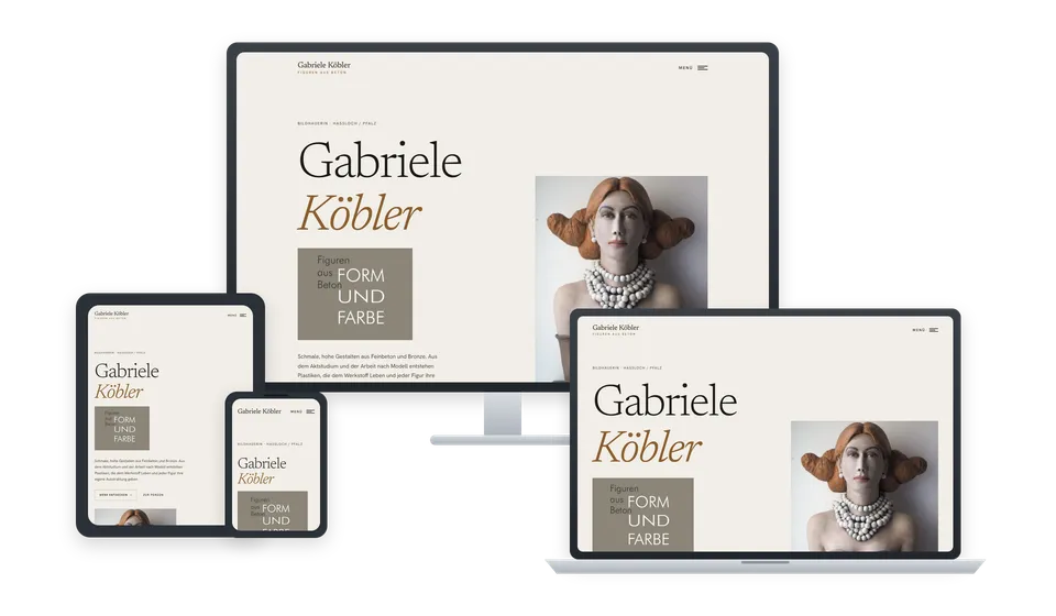 Website von Gabriele Köbler auf Monitor, Tablet und Smartphone