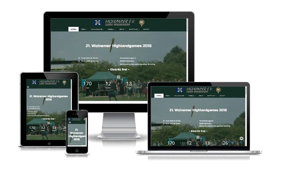 Website von Highlander Weinheim auf mehreren Geräten