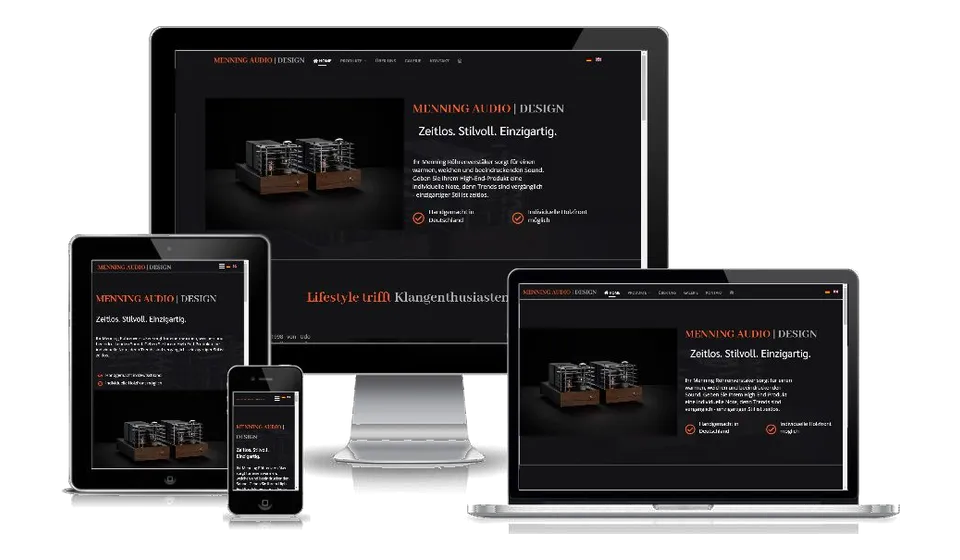 Website von Menning Audio Design auf mehreren Geräten