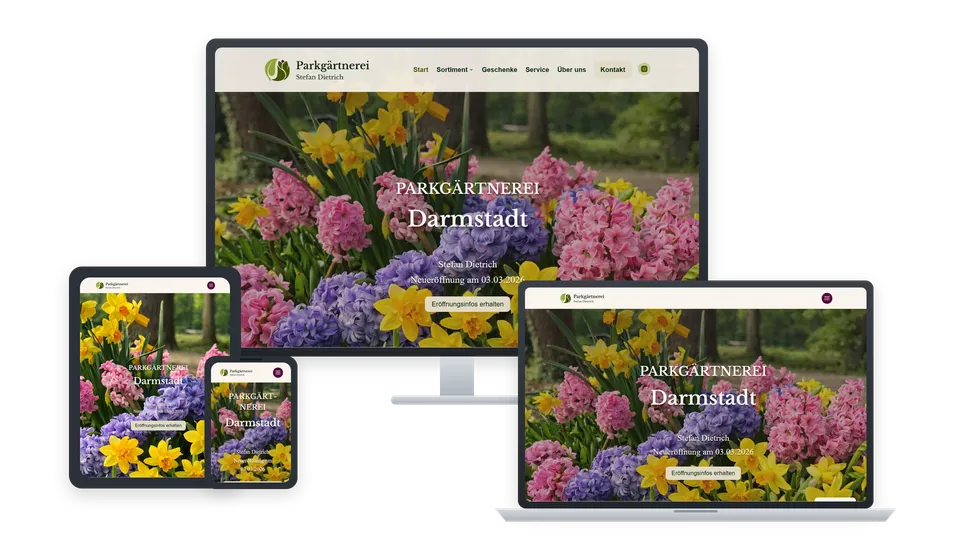 Website von Parkgärtnerei Stefan Dietrich auf mehreren Geräten