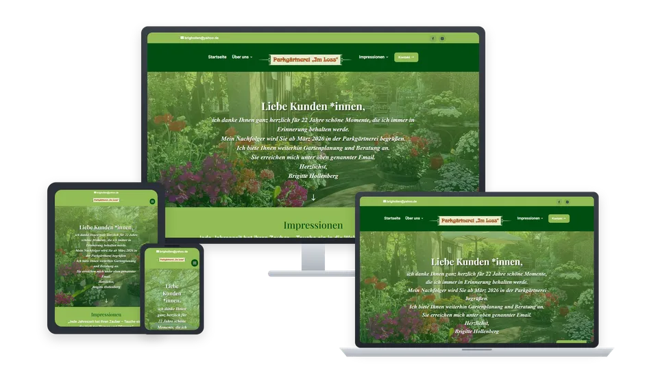 Website von Parkgärtnerei im Loss auf mehreren Geräten