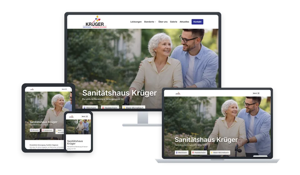 Website von Sanitätshaus Krüger auf mehreren Geräten