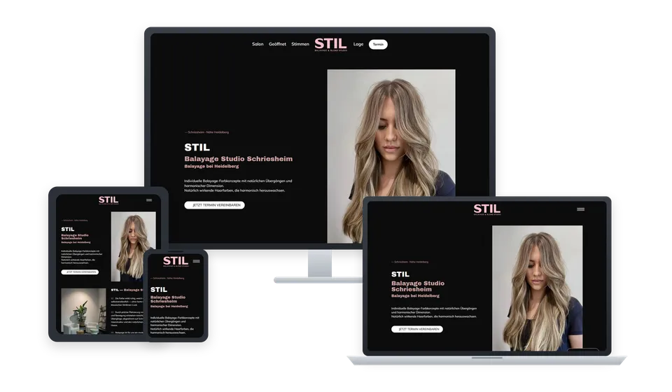 Website des STIL Balayage Studios Schriesheim auf mehreren Geräten