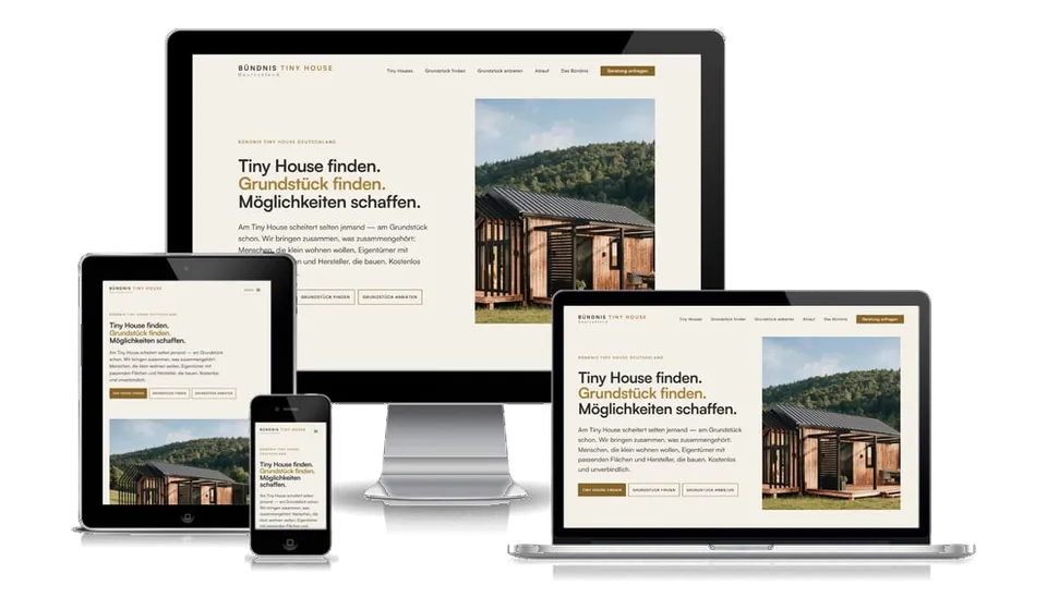 Das Bündnis Tiny House auf Bildschirm, Laptop, Tablet und Handy