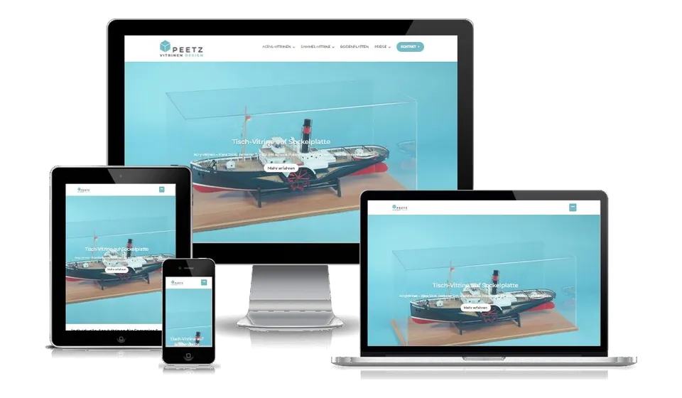 Website von Peetz Vitrinen Design auf mehreren Geräten