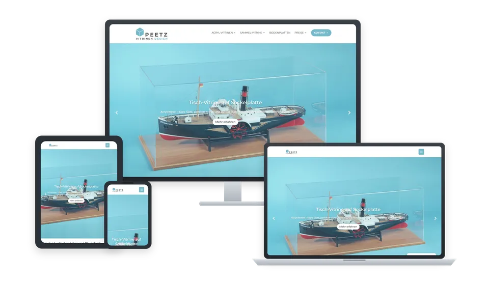 Website von Peetz Vitrinen Design auf mehreren Geräten