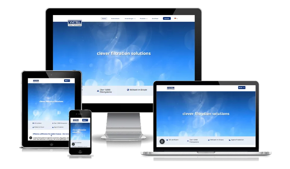 Website von Wetzel Technologies Europe auf mehreren Geräten